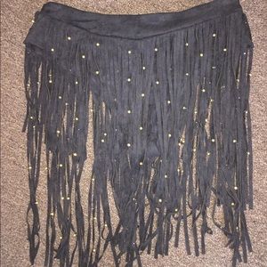 iHeartRaves Black Fringe Skirt w/ Built in Shorts